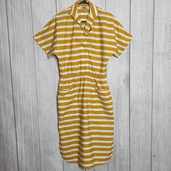 VTG 80s Katie MFG Mustard Stripe Dolman Pocket Dress ILGWU USA, sz Medium - Picture 6 of 9